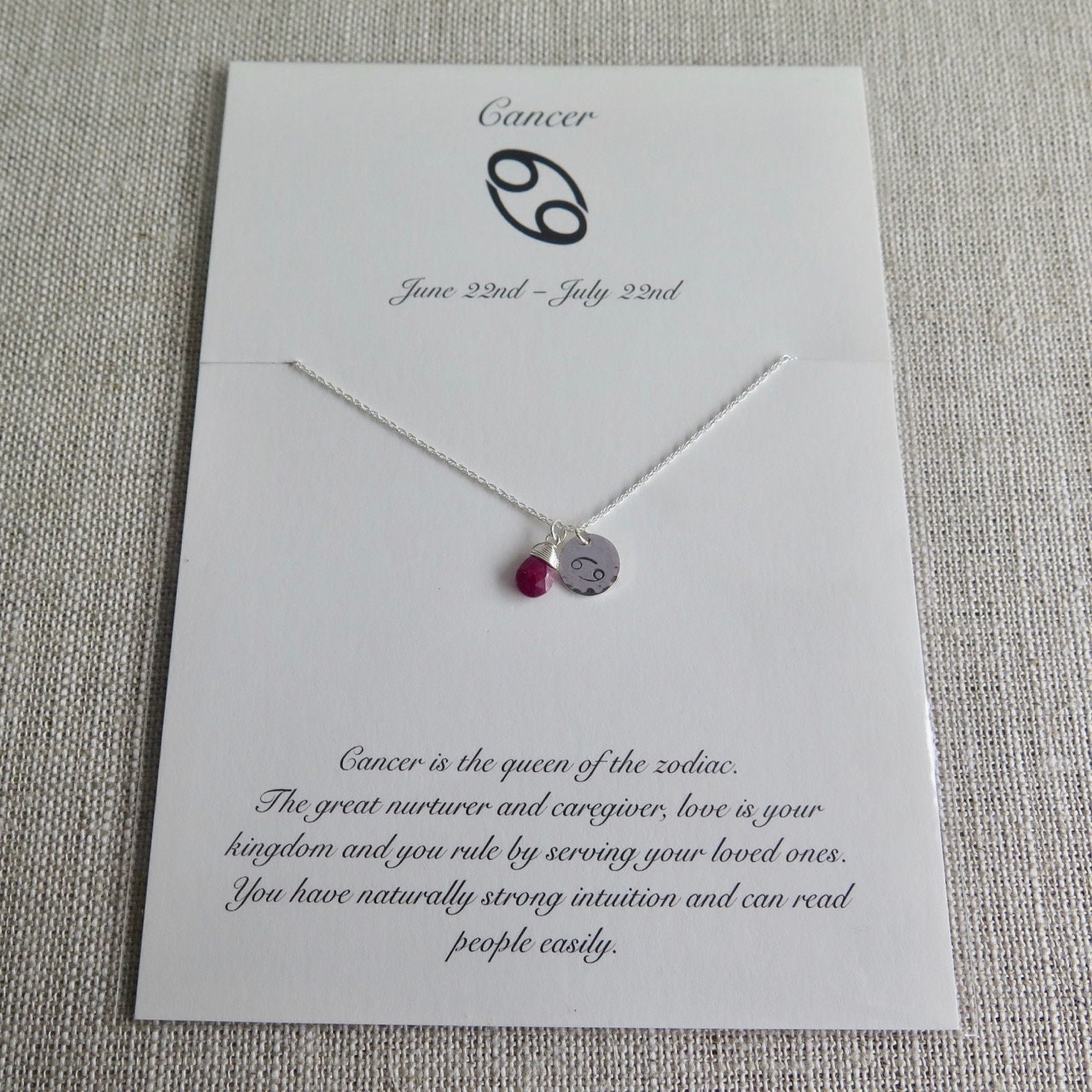 Personalized Cancer Astrology Necklace with Ruby: A Symbol of Love & Strength